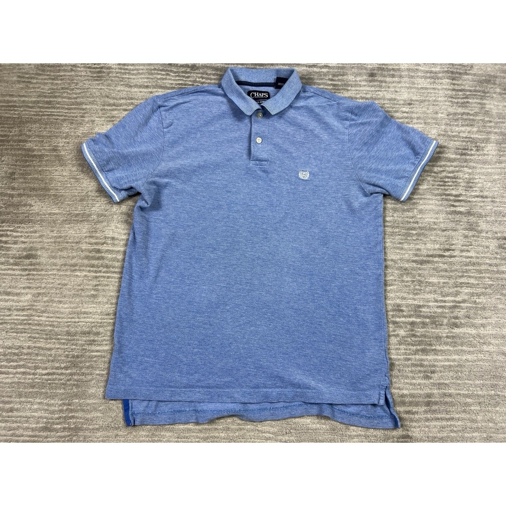 Chaps Shirt Mens Medium Blue Short Sleeve Natural Stretch Polo 100% Cotton